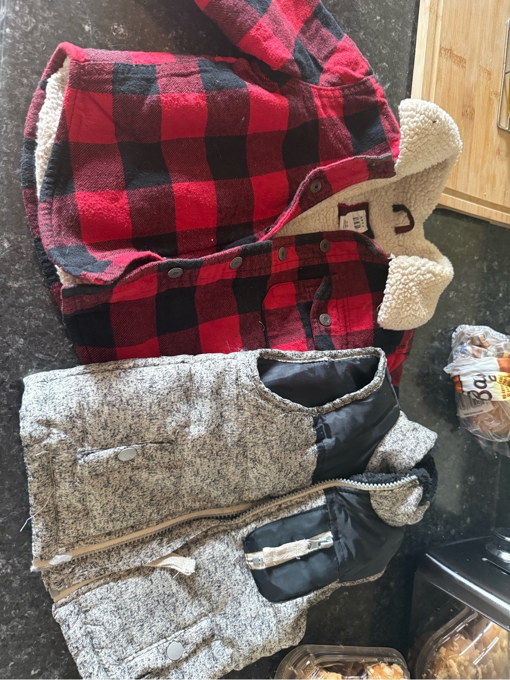 Red Buffalo Plaid Sherpa-Lined Toddler Shirt Jacket & Puffer Vest 12-18 months